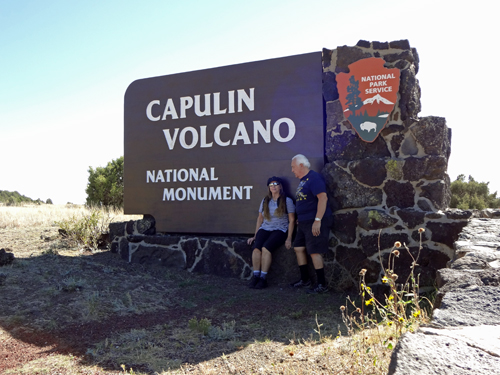 The two RV Gypsies by the Capulin Volcano National Monument sign